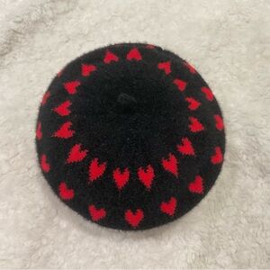 Anthropologie Black and Red Heart Beret